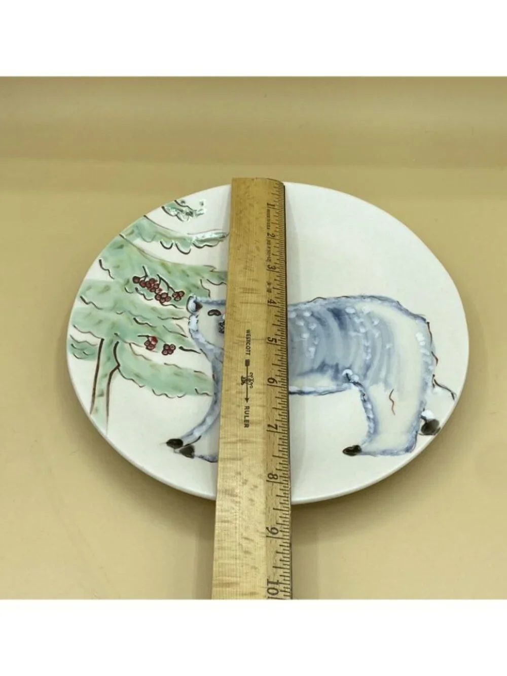 Pottery Barn Embossed 8 1/4” Plate Polar Bear 3D Glazed Design READ
